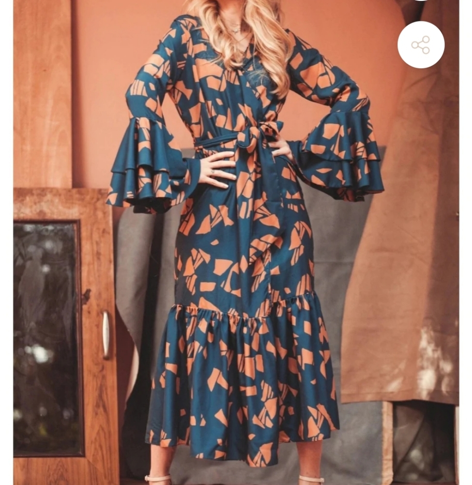 Diarrablu Teal and Gold Wrap Dress
